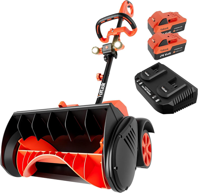 Cordless Snow Shovel with Wheels, 48V | 16-Inch | 4-Ah Brushless Cordless Snow Blower, Battery Snow Blower with Directional Plate & LED Lights (2 * 24V Battery & Dual Quick Charger Included) B3