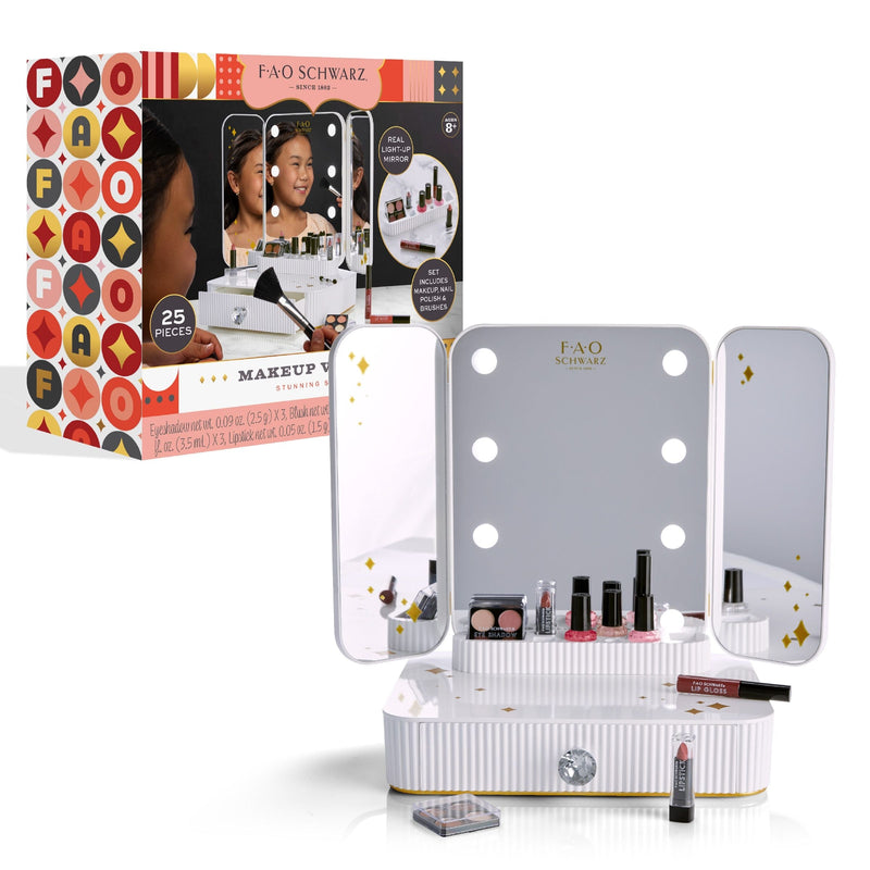 FAO Schwarz Girls Vanity Makeup Studio Low Profile, 24 Piece, White R7