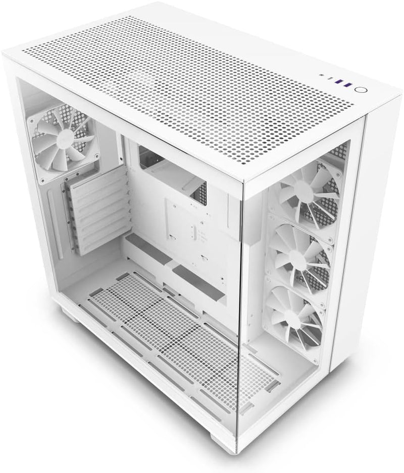 H9 Flow Dual-Chamber ATX Mid-Tower PC Gaming Case – High-Airflow Perforated Top Panel – Tempered Glass Front & Side Panels – 360mm Radiator Support – Cable Management – White R7