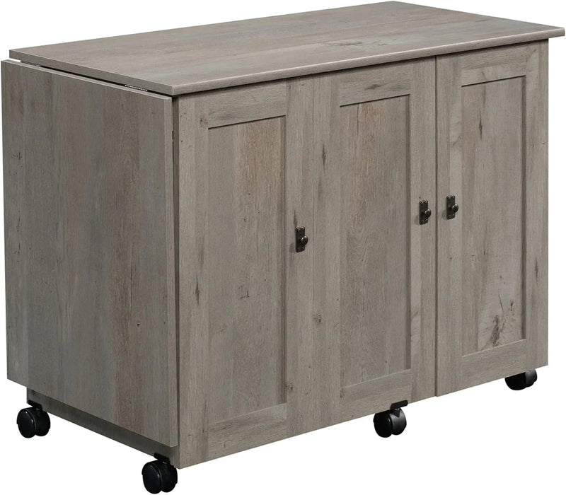 Craft Cart Storage Cabinet, Rolling Sewing Table with Expandable Top, Mystic Oak P4