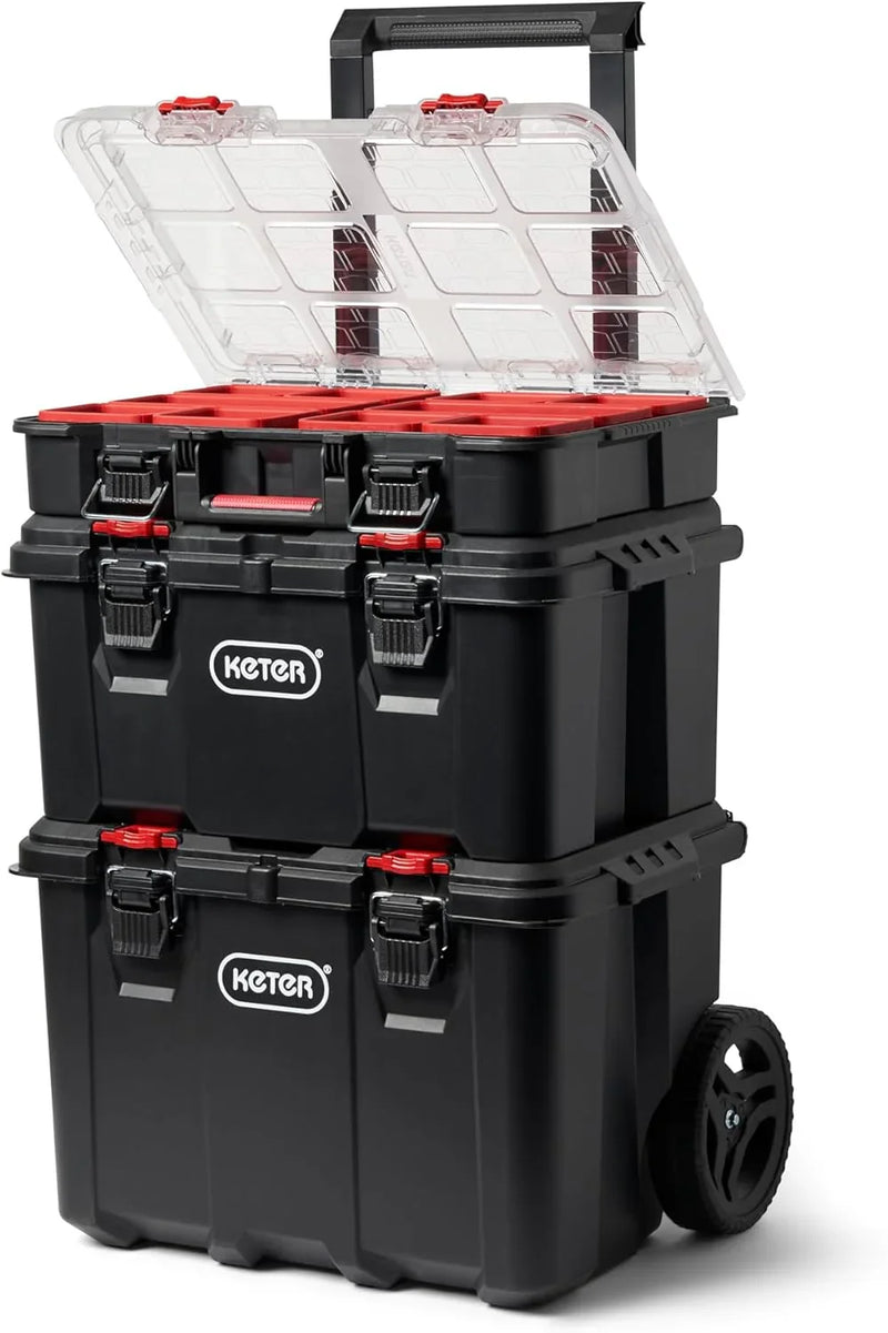 Stack-n-Roll Modular Tools Organizer for Garage Storage and DIY, 3 Piece Resin Rolling Tool Box System for Small Parts V2