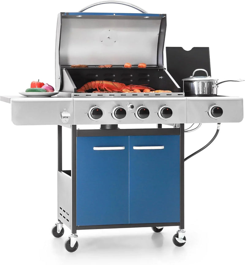 Burner Propane Gas BBQ Grill with Side Burner & Porcelain-Enameled Cast Iron Grates, 42,000 BTU Output Stainless Steel Grill for Outdoor Cooking Kitchen and Patio Backyard Barbecue-Captiva Y7