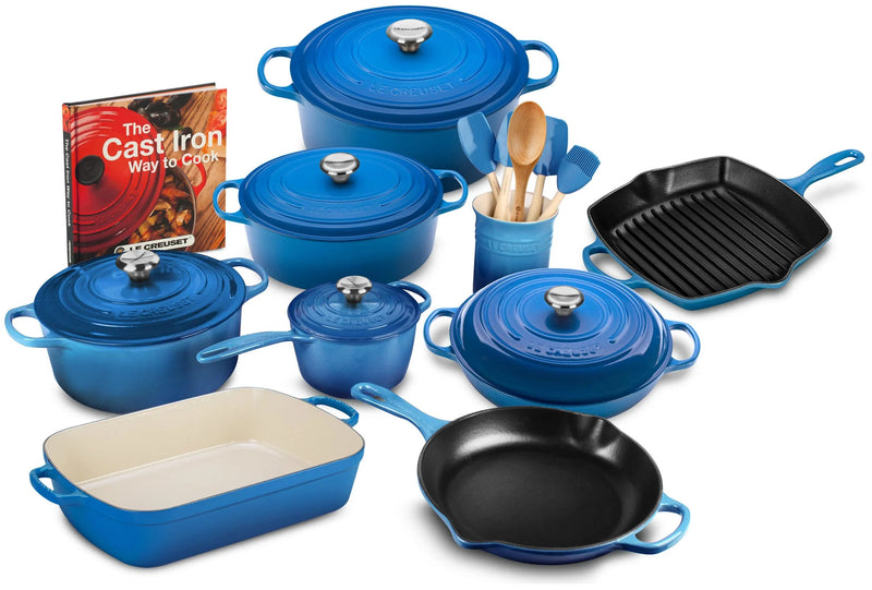 20-piece Signature Cast Iron Cookware Set,10.25 Skillet,1.75-quart Saucepan with Lid H0