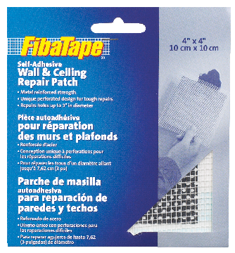 FibaTape Self-Adhesive Wall & Ceiling Hole Repair Patch For Drywall & Plaster, 4 x 4-in F1