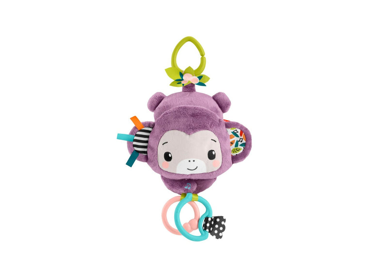 Fisher-Price Sing n Go Purple Monkey Plush Baby Stroller Sensory Toy For Newborns J4