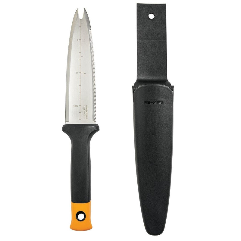 Fiskars Stainless-Steel Dual-Edged Garden Hori Hori Knife with Sheath S1