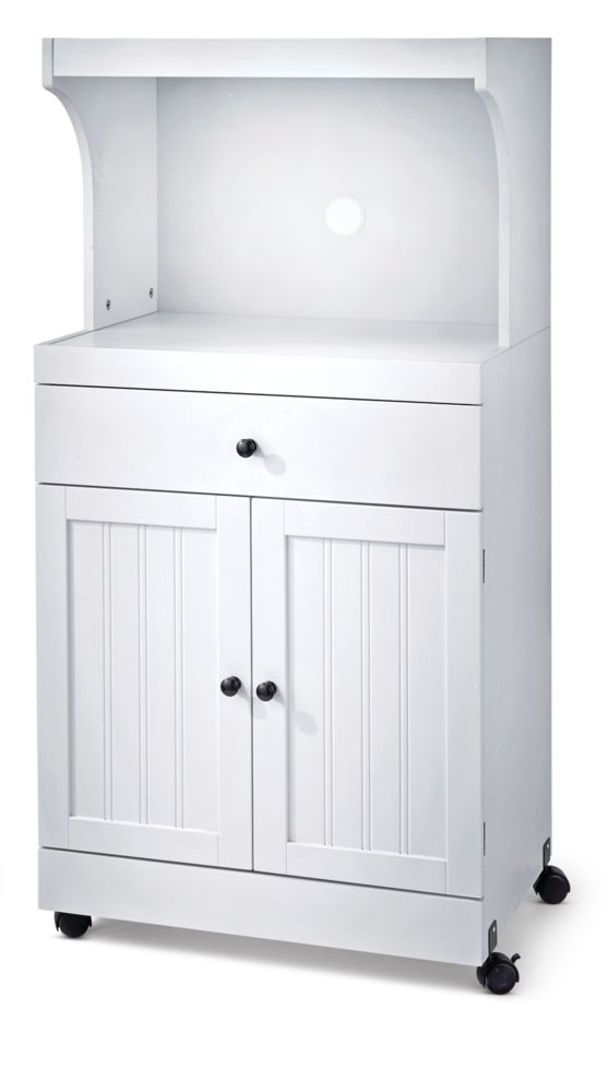 For Living 2-Door 1-Drawer Microwave Cart/Stand Kitchen Storage Cabinet With Wheels, White T5