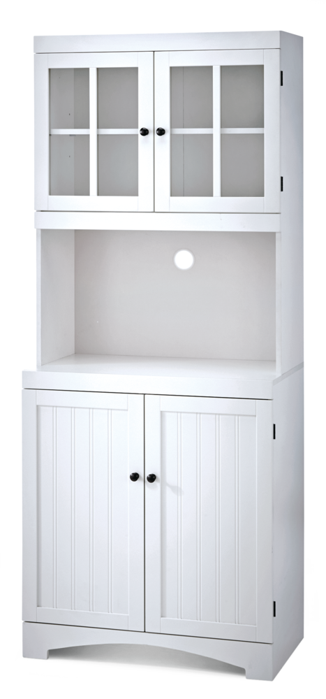 For Living 4-Door Open Shelf Freestanding Kitchen Pantry Storage Cabinet, Cream Y9
