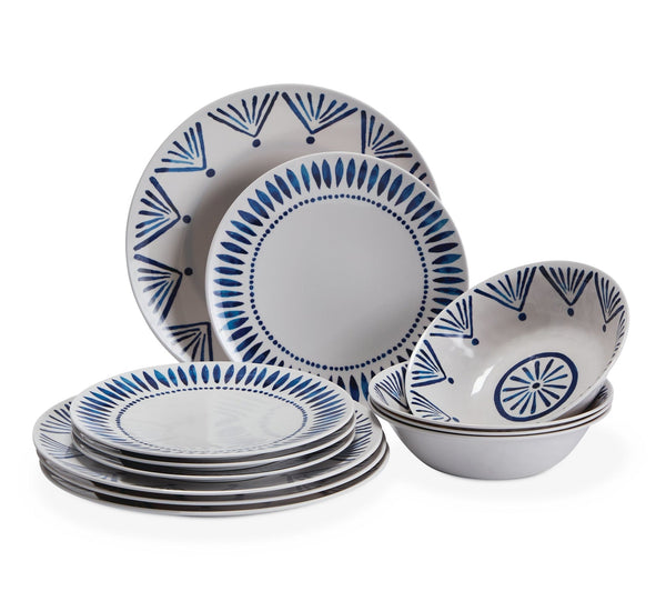 For Living Patio Dinnerware Set, 12-piece, Blue M0