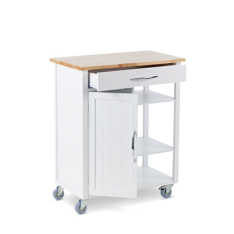 For Living Wood Top Kitchen Utility Storage Cart/Island With Locking Wheels, White M5