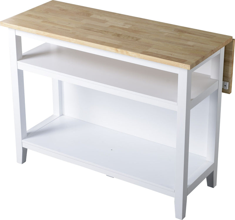 For Living Wood Top Open Shelf Kitchen Storage Island With Folding Leaf, White T9
