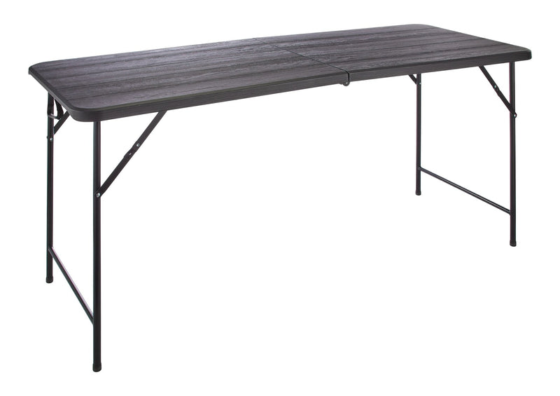 For Living Woodgrain Folding Table, Plastic/Steel, Black, 6-ft R9