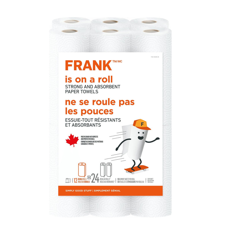 FRANK Double Roll Paper Towel, 2-ply, 12-pk, Ultra Absorbent P0