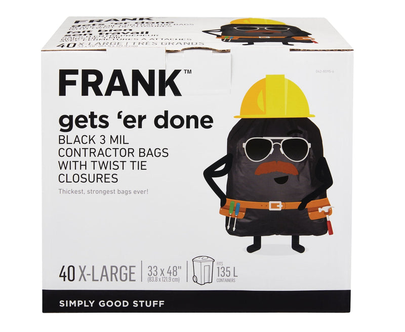 FRANK Extra-Large Twist-Tie Contractor Garbage Bags, 40-pk, Black, 135-L W5
