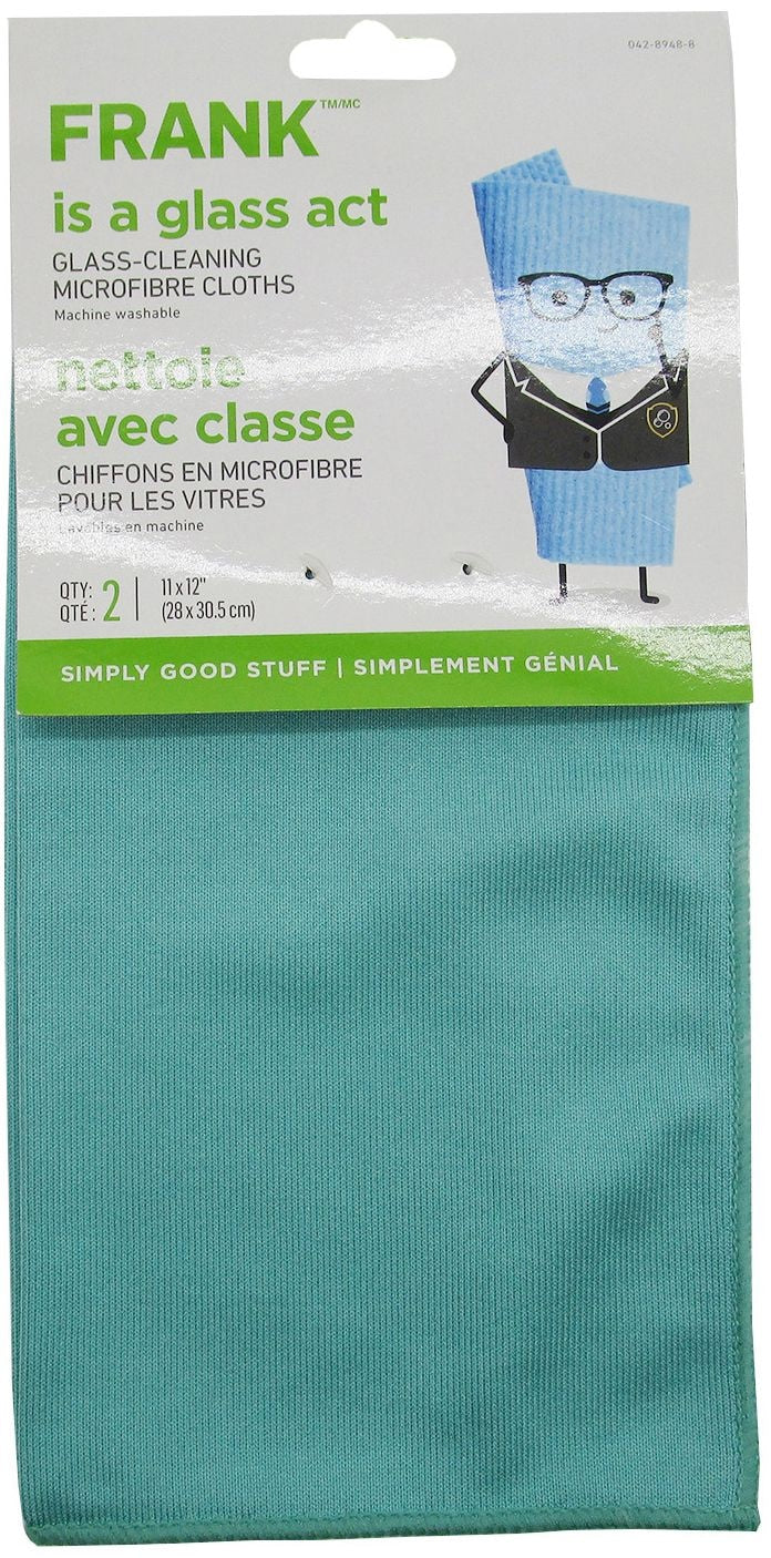 FRANK Glass Cleaning Machine Washable Microfibre Cloths, Blue, 2-pk N1