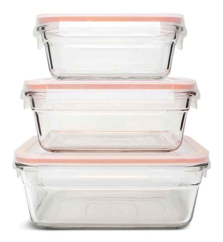 Glasslock Food Storage Container and Lid Set with Airtight Seal, Rectangular, 3 Count Z1