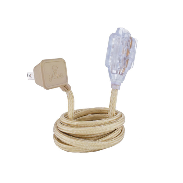 Globe 9-ft 16/2 Fabric Extension Cord, Right Angle Plug, 3 Outlets, Gold R8