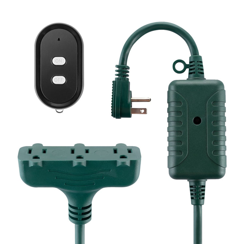 Globe Electric 50-ft 14/3 Outdoor Power Cord with Wireless Remote & 3 Grounded Outlets, Green D3