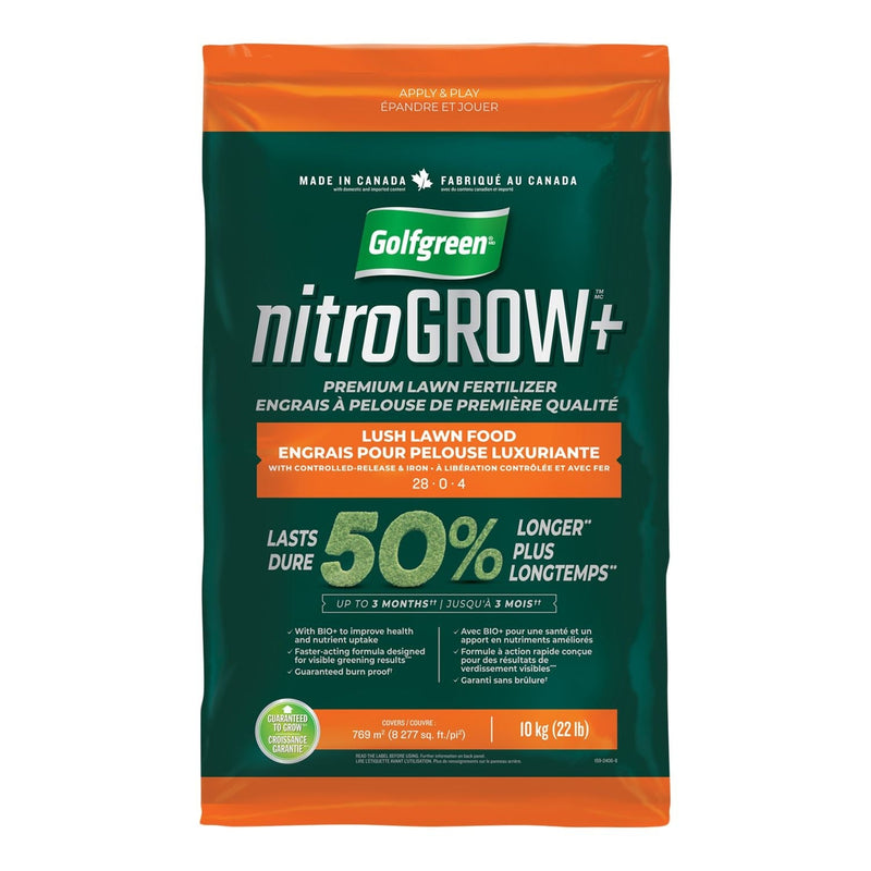 Golfgreen Nitrogrow+ Premium Nitrogen Enriched Lush Lawn Fertilizer, 28-0-4, 10kg I9