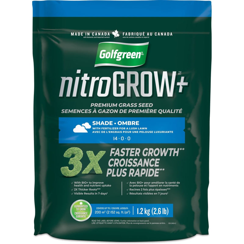 Golfgreen Nitrogrow+ Premium Nitrogen Enriched Shade Grass Seed with Fertilizer, 14-0-0, 1.2kg T4