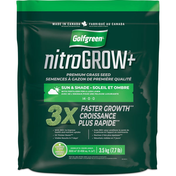 Golfgreen Nitrogrow+ Premium Nitrogen Enriched Sun and Shade Grass Seed with Fertilizer, 14-0-0, 3.5kg H9