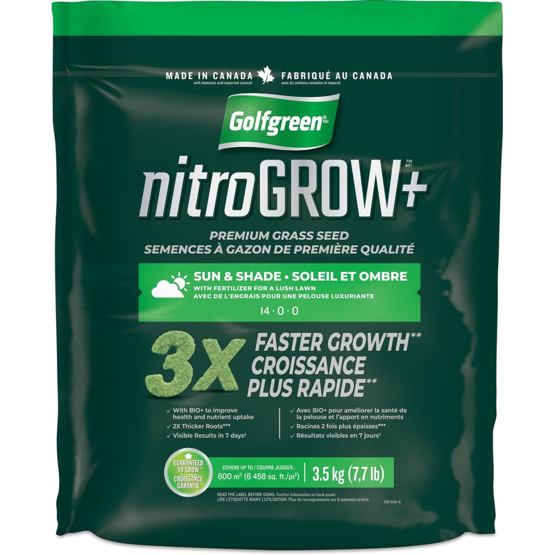Golfgreen Nitrogrow+ Premium Nitrogen Enriched Sun and Shade Grass Seed with Fertilizer, 14-0-0, 3.5kg H9