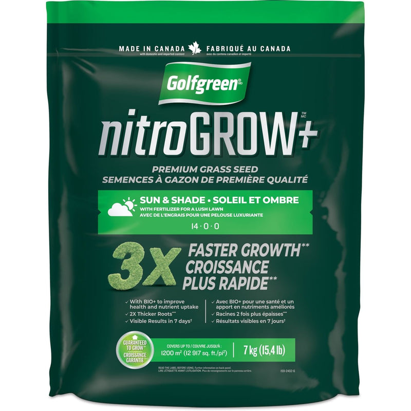 Golfgreen Nitrogrow+ Premium Nitrogen Enriched Sun and Shade Grass Seed with Fertilizer, 14-0-0, 7kg T0