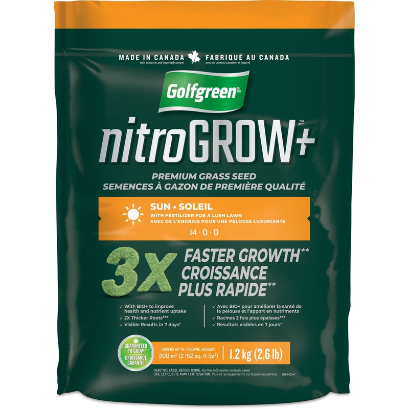 Golfgreen Nitrogrow+ Premium Nitrogen Enriched Sun Grass Seed with Fertilizer, 14-0-0, 1.2kg G4