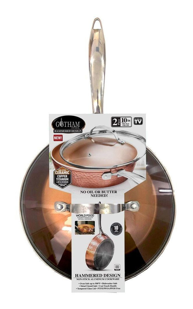 Gotham Steel As Seen On TV Hammered Diamond Pan with Lid, 10-in Q7