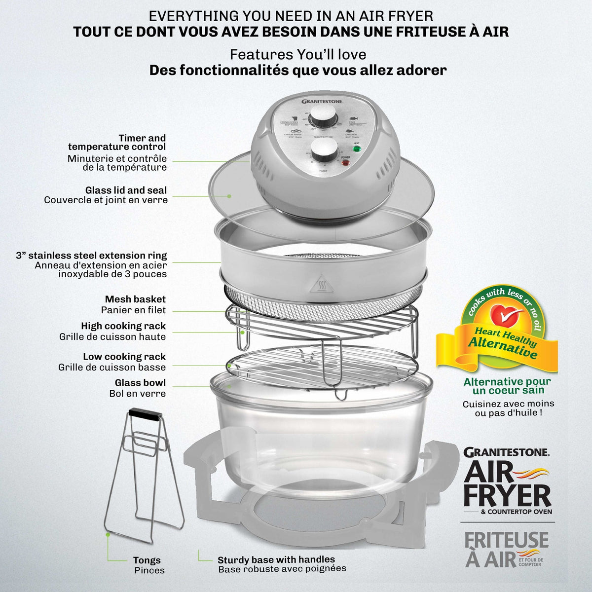 Granitestone Glass Air Fryer, Silver
