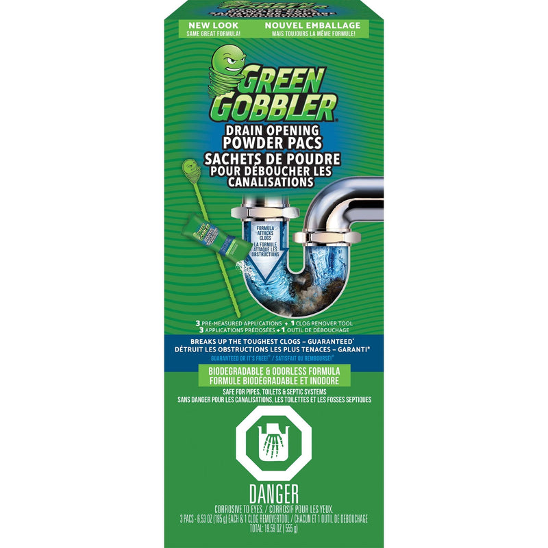 Green Gobbler Drain Clog Dissolver Pacs, Biodegradeable, 555-g, 3-pk B4