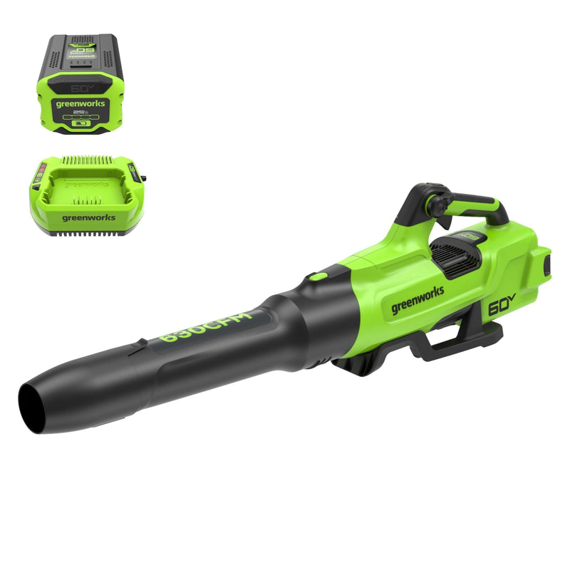 Greenworks 60V 630CFM 170MPH Leaf Blower 2.5Ah Battery 3A Charger P7