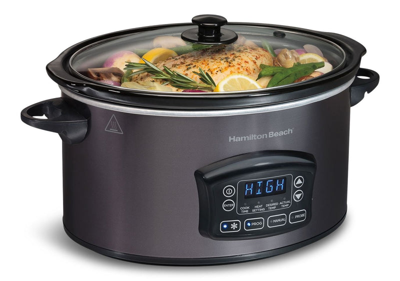 Hamilton Beach Programmable Defrost Slow Cooker, Black, 6-qt G0