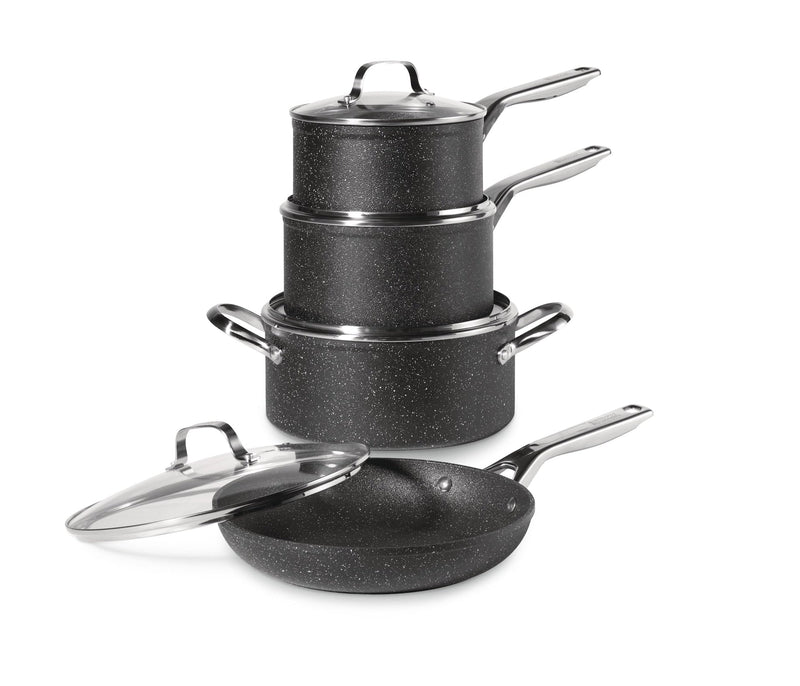 Heritage Rock Essence Cookware Set with Glass Lids, Aluminum, 8-pc O3