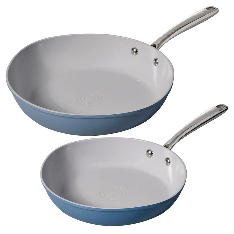 Heritage The Rock O Naturel Ceramic Non-Stick Frying Pan Set, Dishwasher & Oven Safe, Baby Blue, 26-cm & 30-cm, 2-pk E4