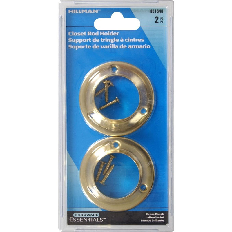 Hillman Closet Rod Holder, Mounting Hardware Included, Brass-Plated, 2-pc H0