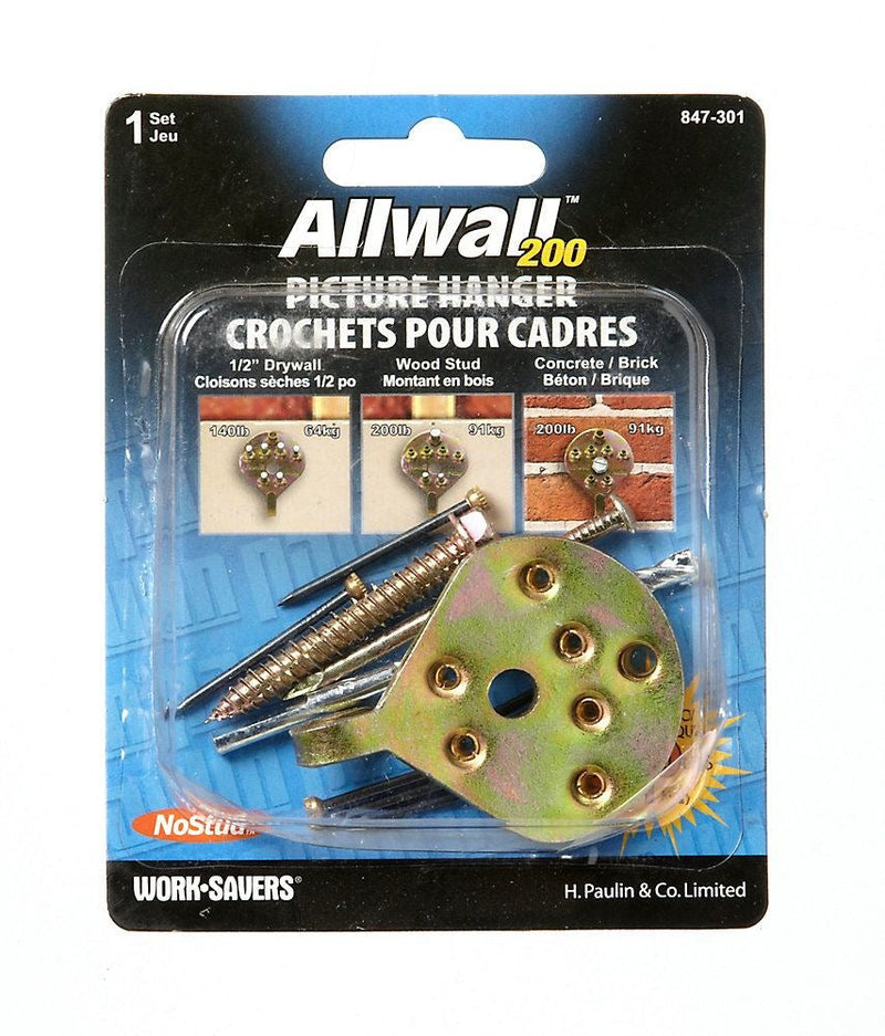 Hillman No Stud All WAll Picture Hanger, With Fasteners, 200-lb Capacity, Gold D9