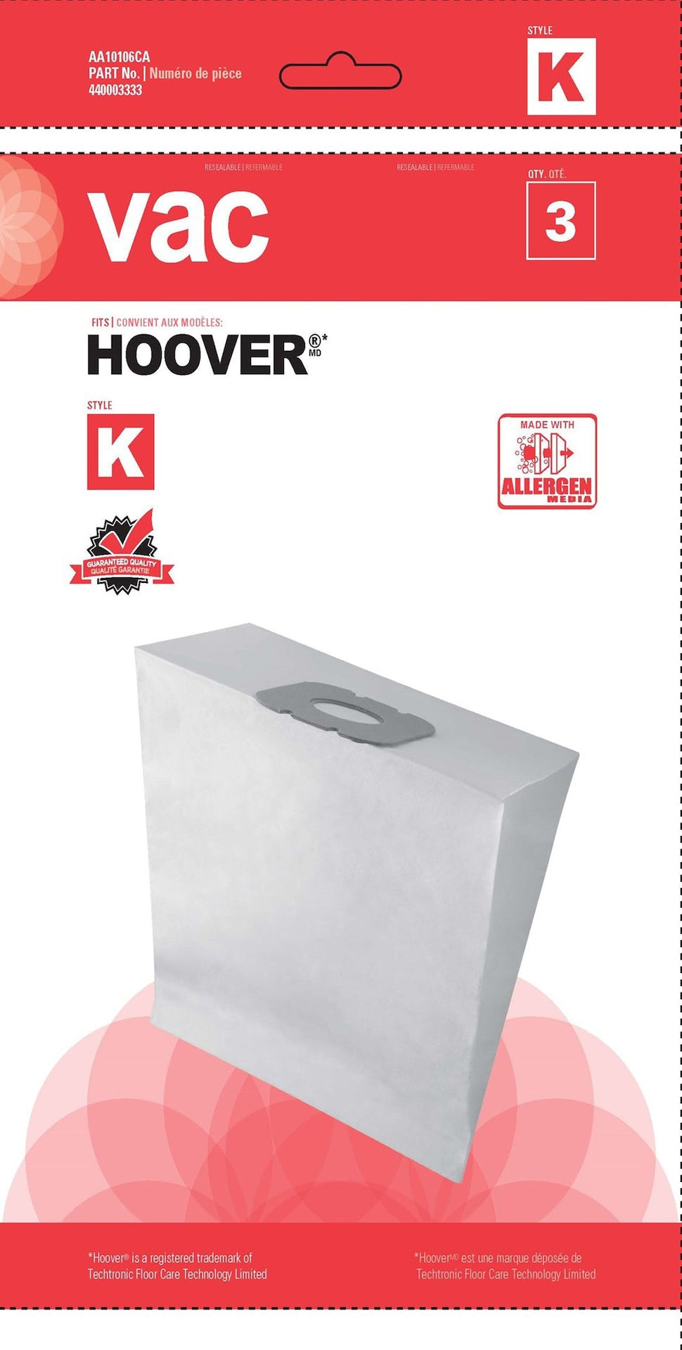 Hoover Type K Replacement Allergen Vacuum Cleaner Bags, 3-pk