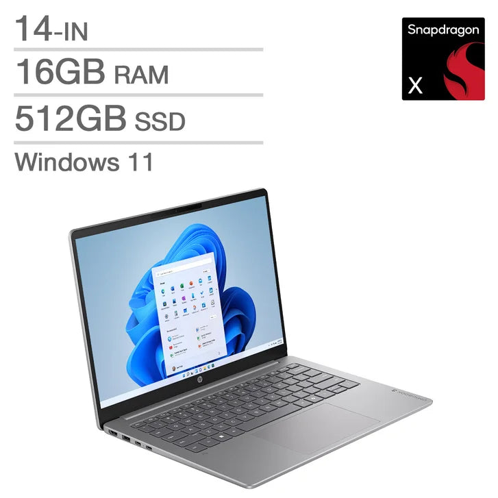 HP OmniBook 3 Next Gen AI Copilot+ PC 14-in Laptop, Snapdragon X X1-26-100 - 16GB RAM, 512GB SSD, Qualcomm Adreno N3