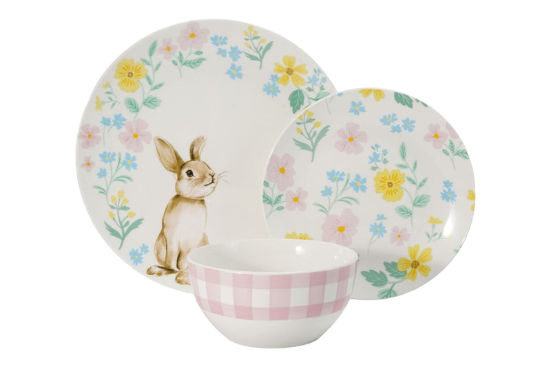 Ivy & Co Spring Bunny Porcelain Dinnerware Set, Serves 4, 12-pc, Spring Floral Q8