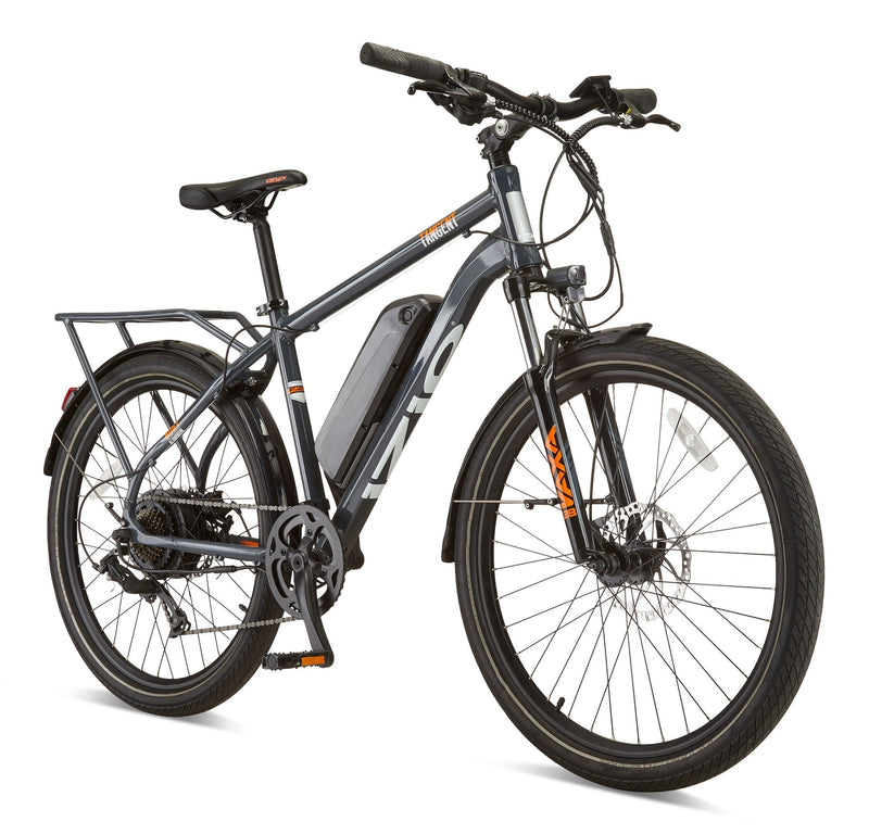 iZip Tangent All-Terrain 48V Electric Bike with Storage Carrier, 26-in Wheel, Grey N1