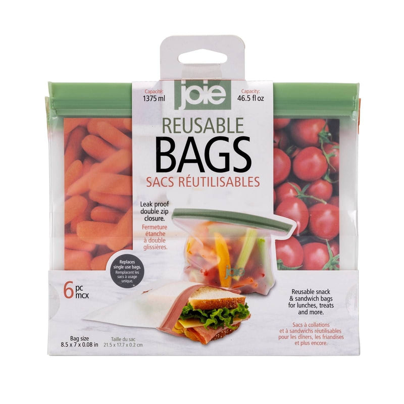 Joie Reusable Peva Food Storage Bags, Terracotta/Sage/Grey, 6-pk W1