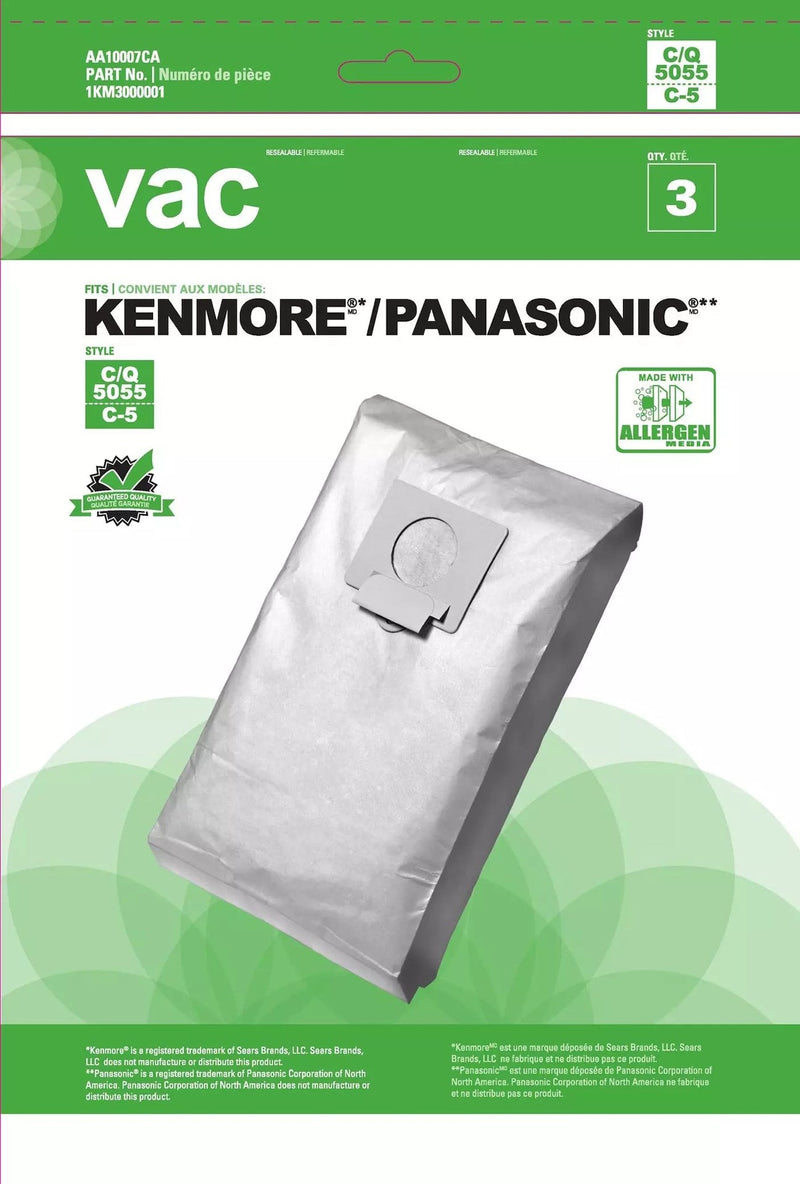 Kenmore 5055 & Panasonic C5 Replacement Vacuum Cleaner Bags, 3-pk S8