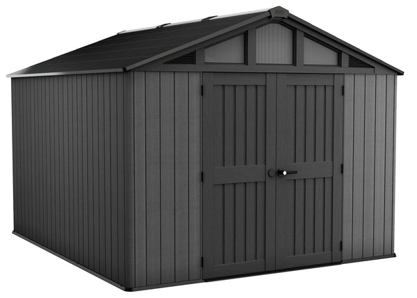 Keter Apex Resin 2-Door Outdoor Storage Shed with Full Length Skylight, Grey, 10-ft x 11.5-ft E4