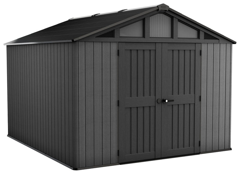 Keter Apex Resin 2-Door Outdoor Storage Shed with Full Length Skylight, Grey, 10-ft x 11.5-ft E4