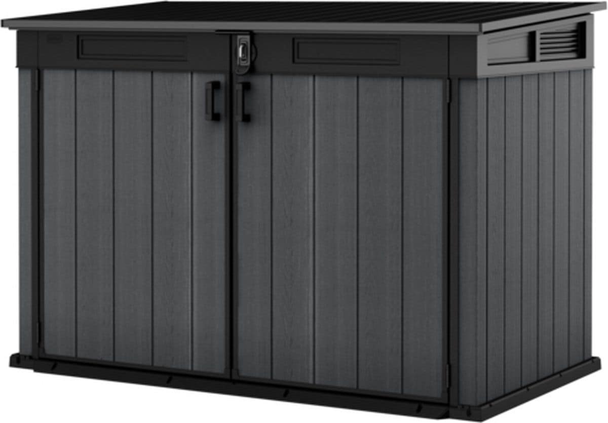 Keter Cortina Mega Horizontal 2-Door Resin Outdoor Storage Shed with Built-In Ventilation & Open Roof/Lid, Grey, 533-Gal