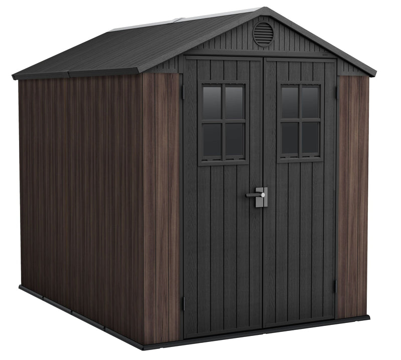 Keter Darwin Resin Outdoor Storage Shed with DecoCoat, Brown, 6-ft x 8-ft E2