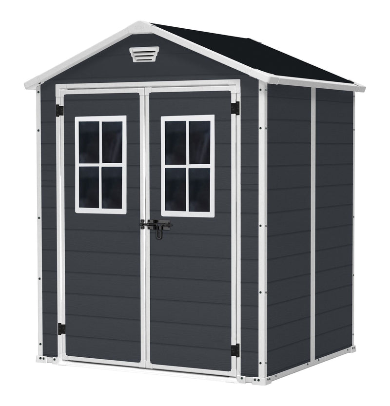 Keter Manor Resin Outdoor Storage Shed with Fixed Window, Grey, 6-ft x 5-ft V4