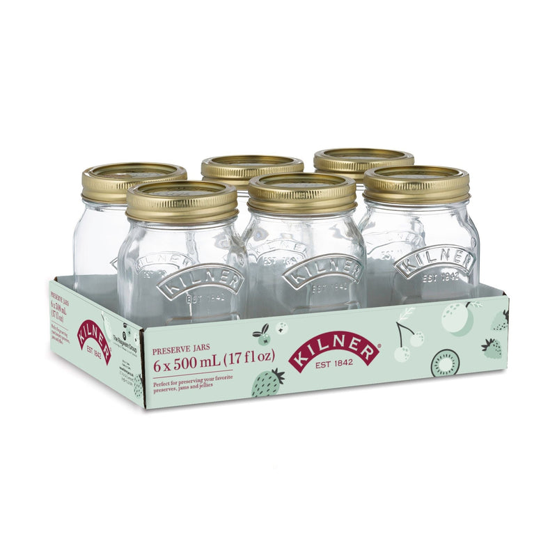 Kilner Regular Mouth Glass Mason Jars with Sealing Lids, 500 mL, 6 Count E3