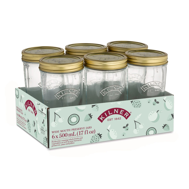 Kilner Wide Mouth Glass Mason Jars with Sealing Lids, 500-mL, 6-pk B5